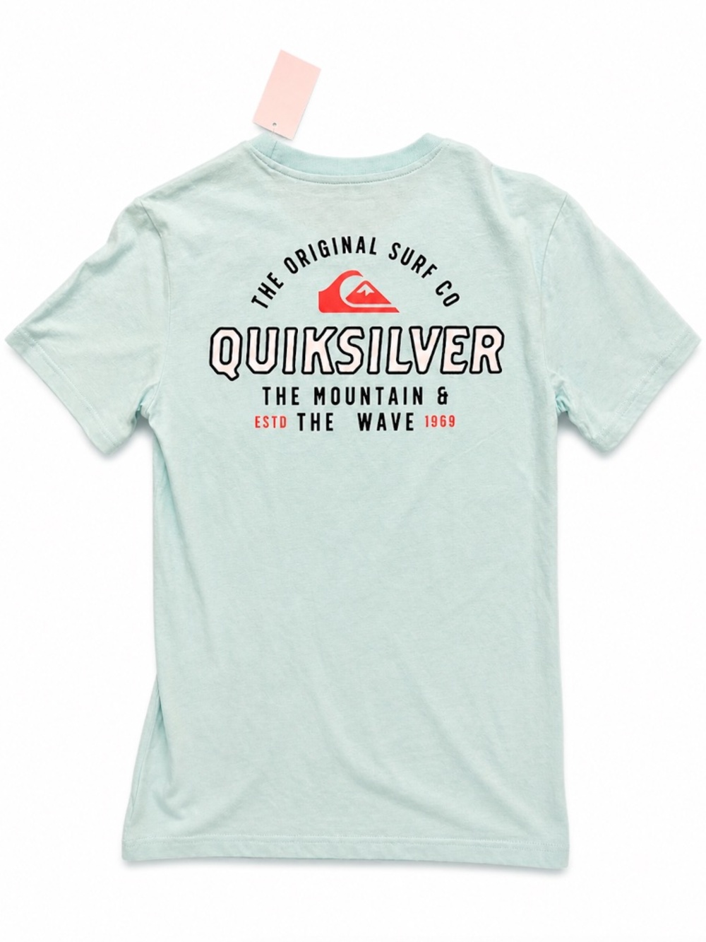NWT Men's XS Quiksilver Surf Tee Aqua Blue Graphic Shirt Logo Beach Summer
